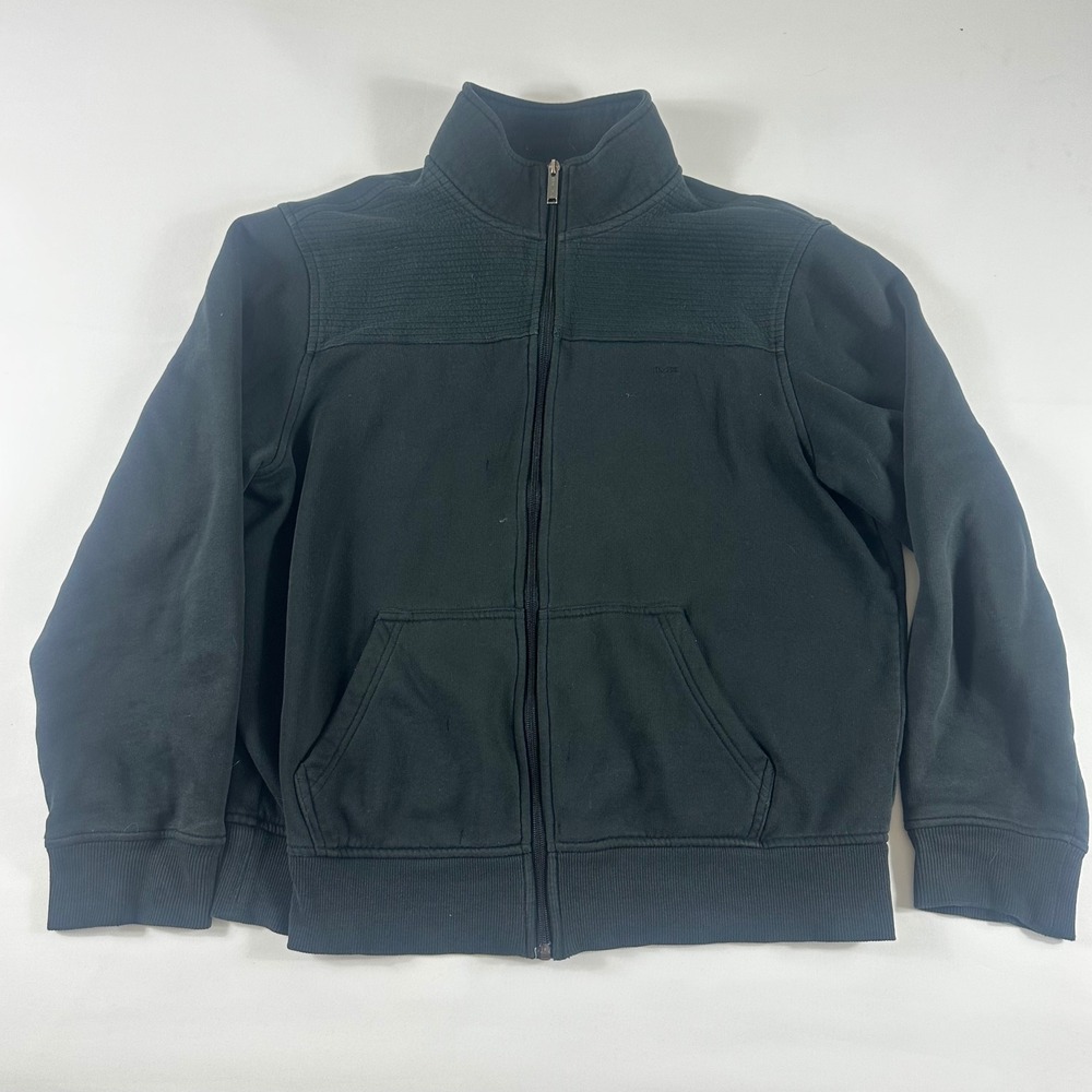 Michael Kors Mens Large Full Zip Track Jacket  Black Ribbed Collar Pockets‎